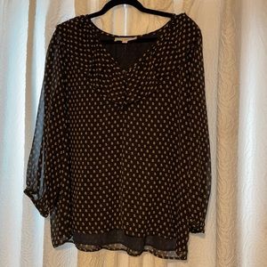 Navy blue LOFT blouse with rose pattern (XL)